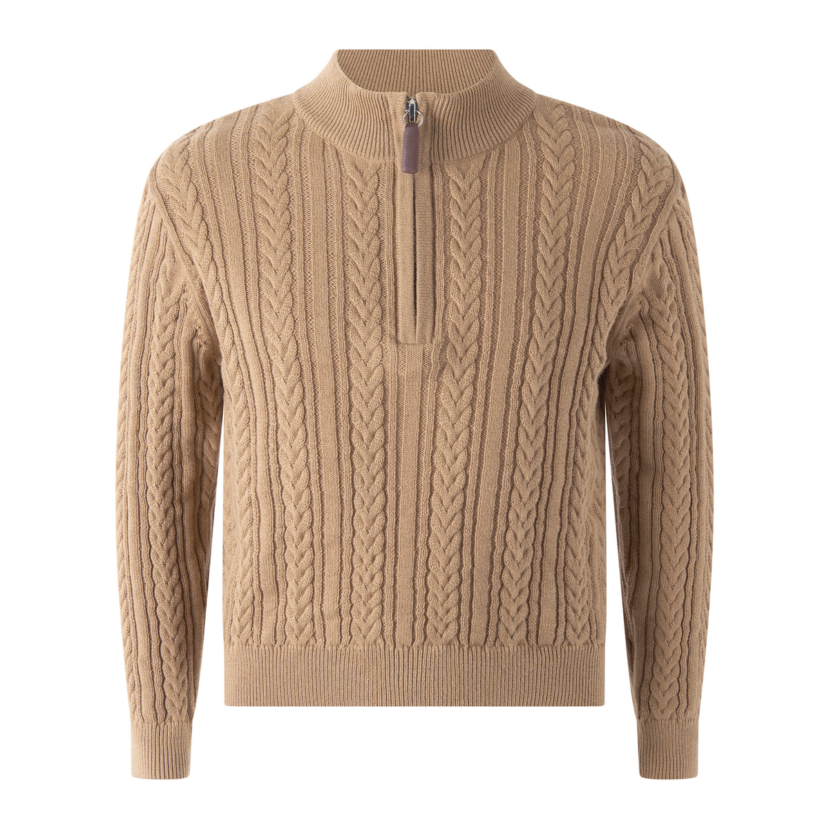 Half-zip Cable Knit Sweater, Brown