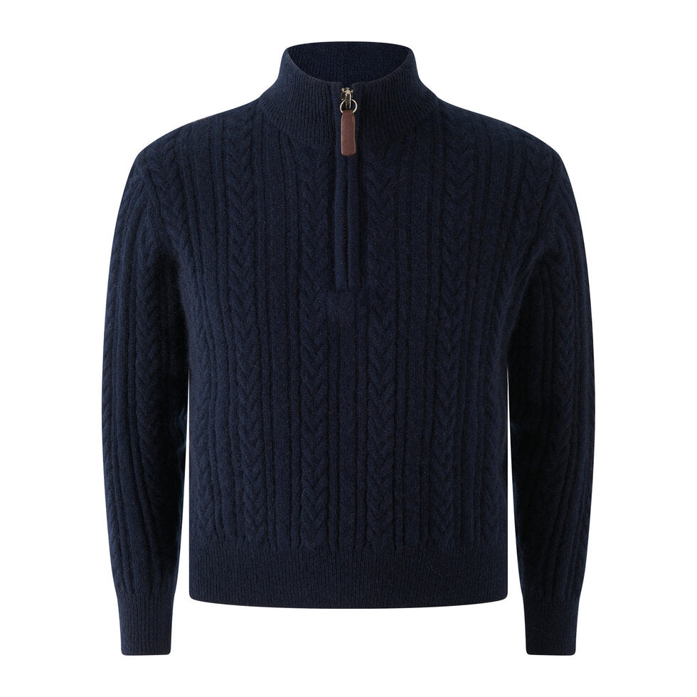 Navy Cashmere Half Zip Sweater