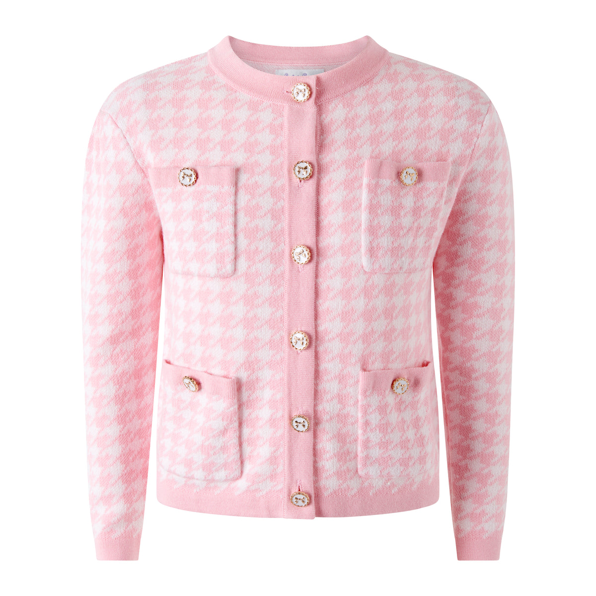 Pink Houndstooth Cardigan