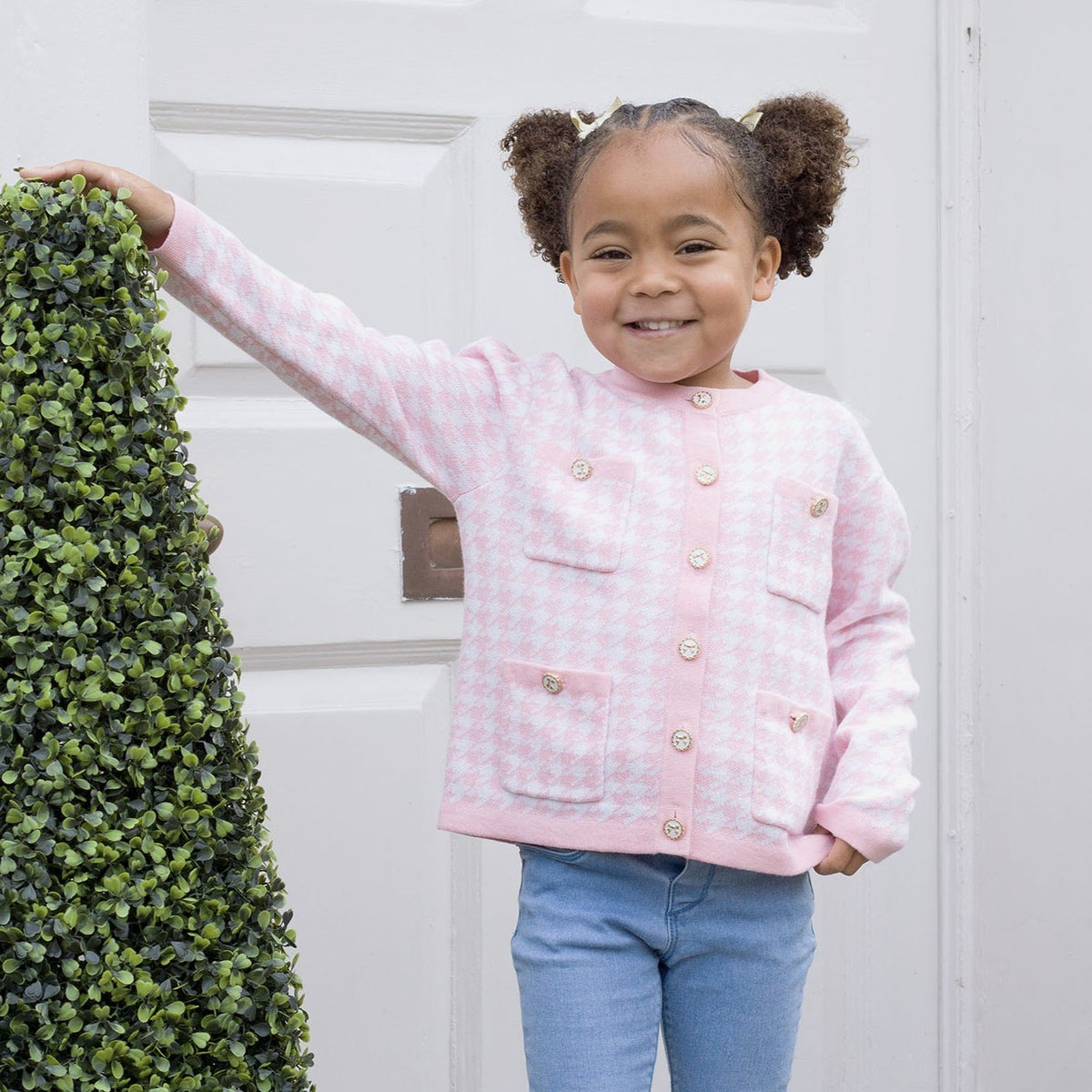 Pink Houndstooth Cardigan