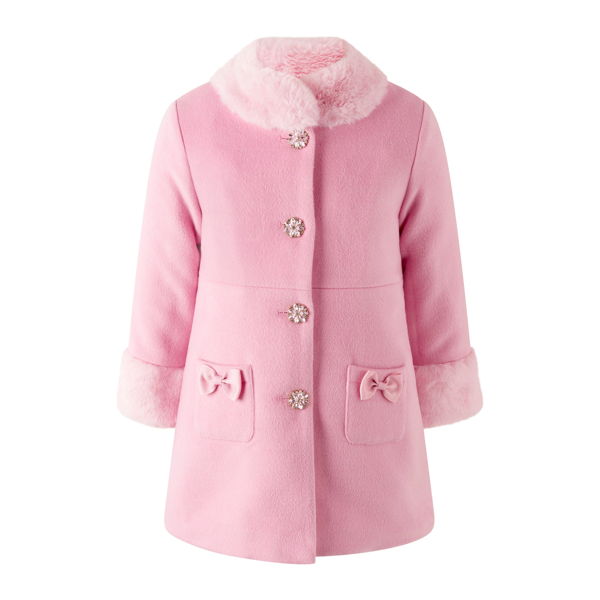 Sparkle Button Faux Fur Dress Coat