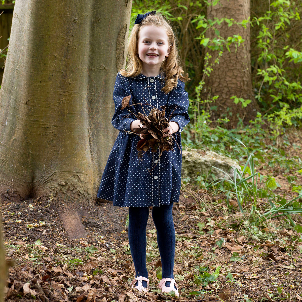 Polka Dot Button-Front Chambray Dress