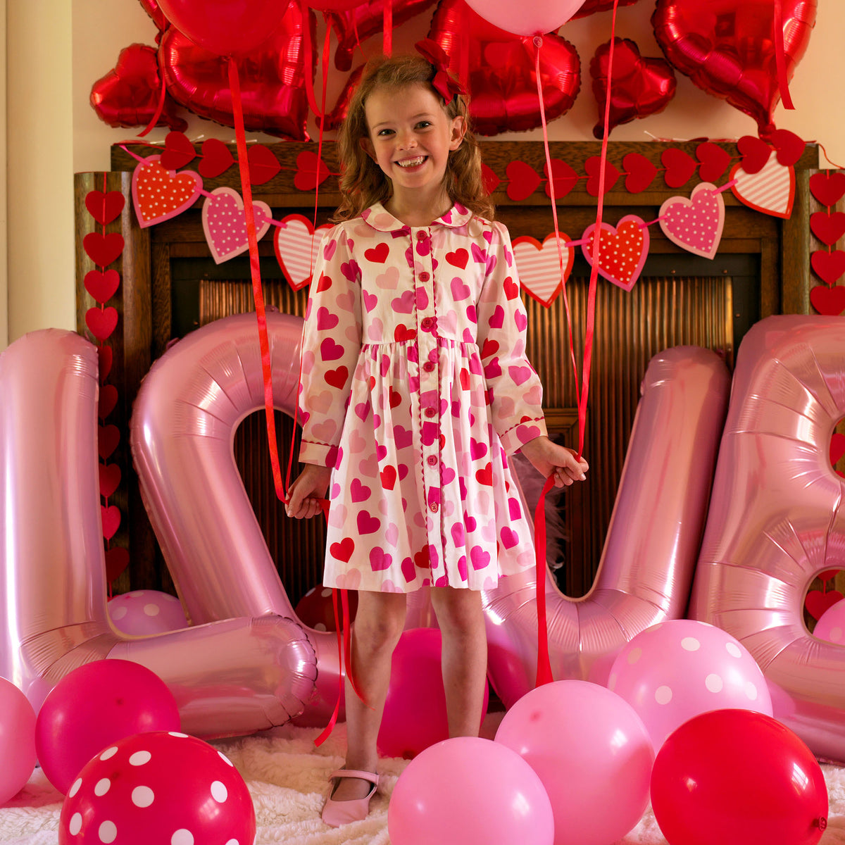 Scatter Heart Button Front Dress Rachel Riley US