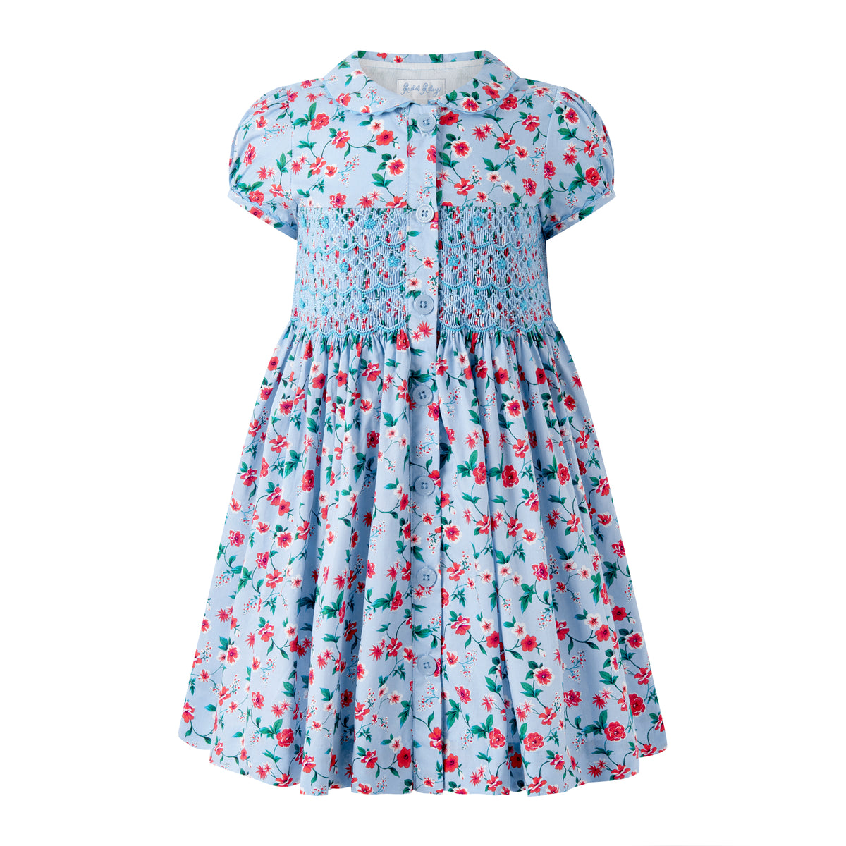Blue Smocked Button-Front Dress Rachel Riley US