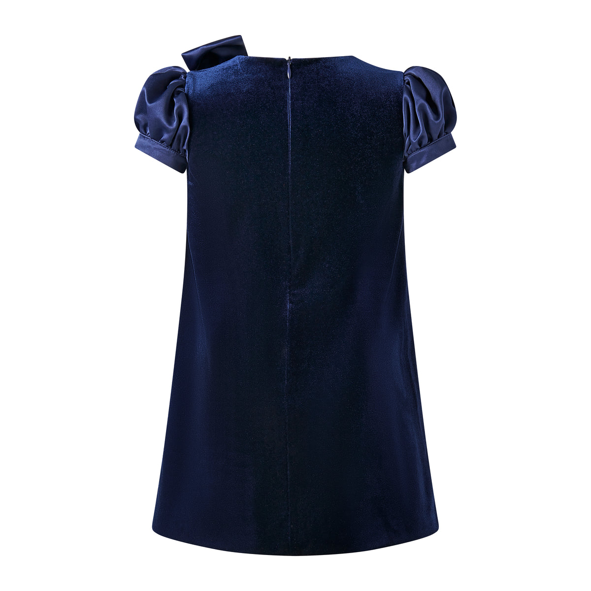 Navy Satin Bow Velvet Dress Rachel Riley US