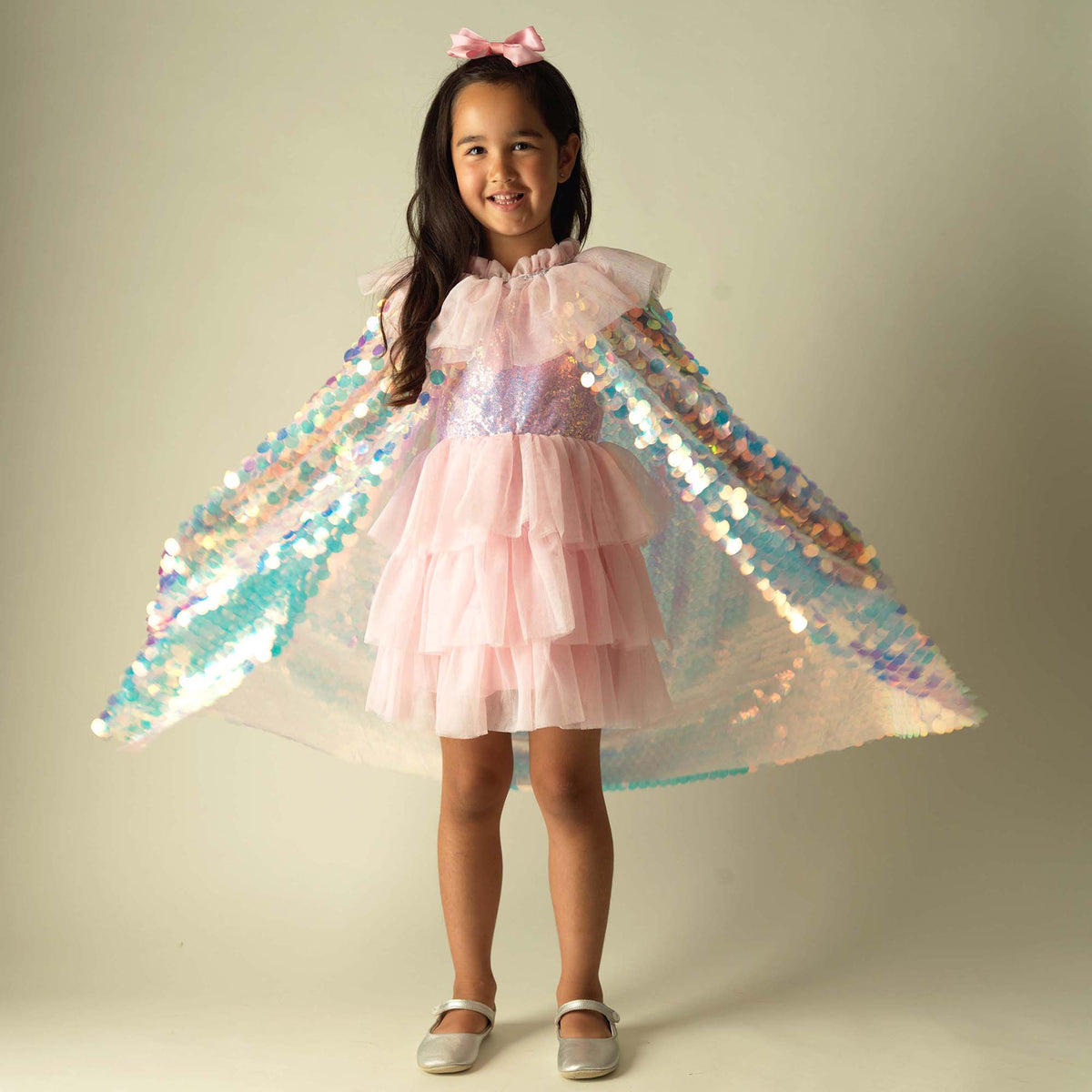 Glitter Tutu Dress, Cape, & Hair Clip Set