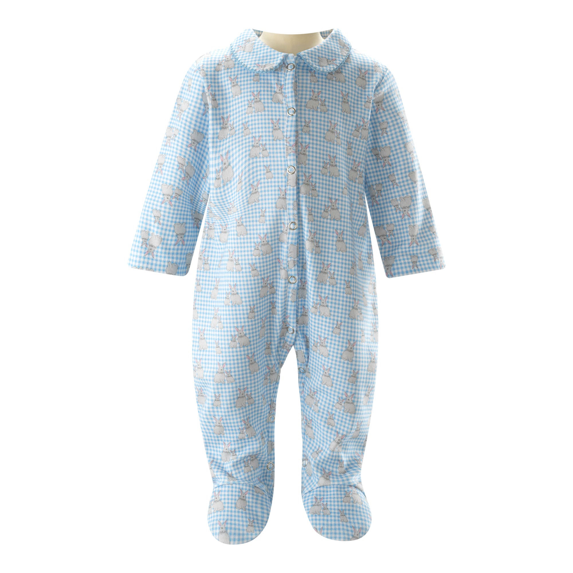 Embroidered Bunches of Bunnies Footie White with Blue main image 0