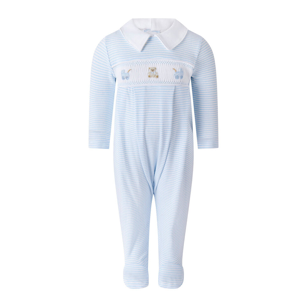 Pima Blue Pram Embroidered Footie Rachel Riley US