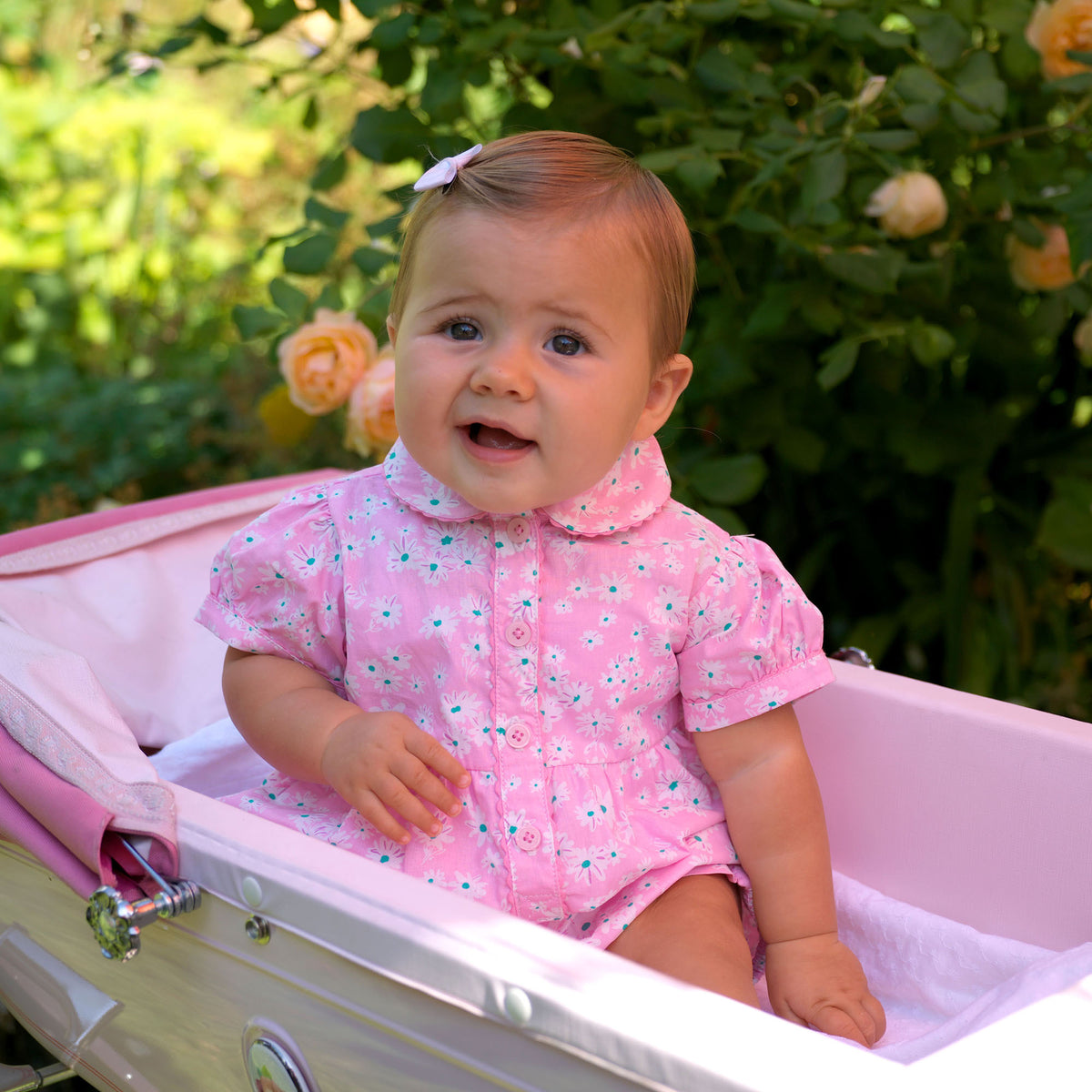 Pink Daisy Button-Front Babysuit Rachel Riley US