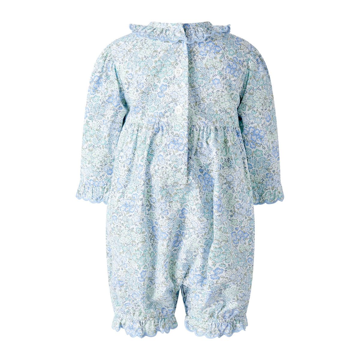Blue Smocked Scalloped Babysuit Rachel Riley US
