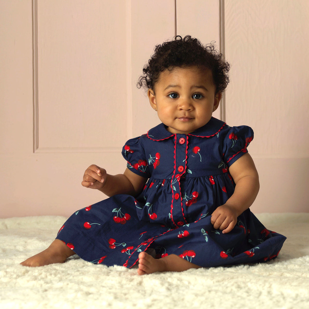 Cherry Button-Front Dress & Bloomers