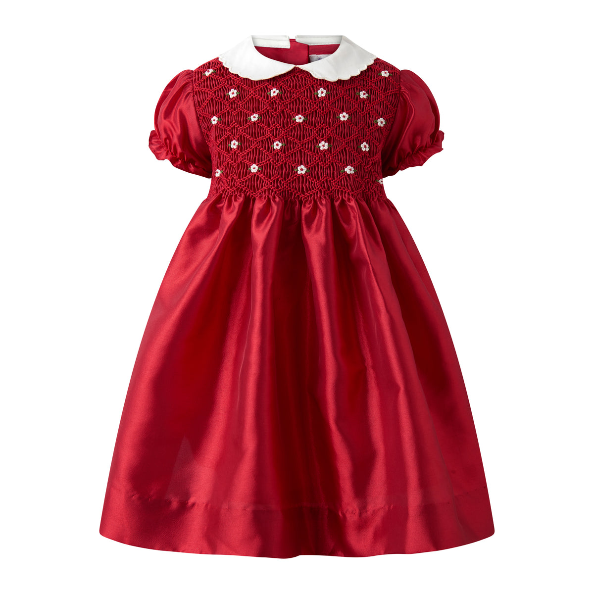Baby Red Taffeta Rosebud Smocked Dress