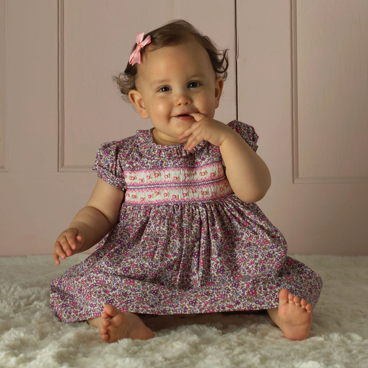Pink Floral Smocked Dress & Bloomers Rachel Riley US
