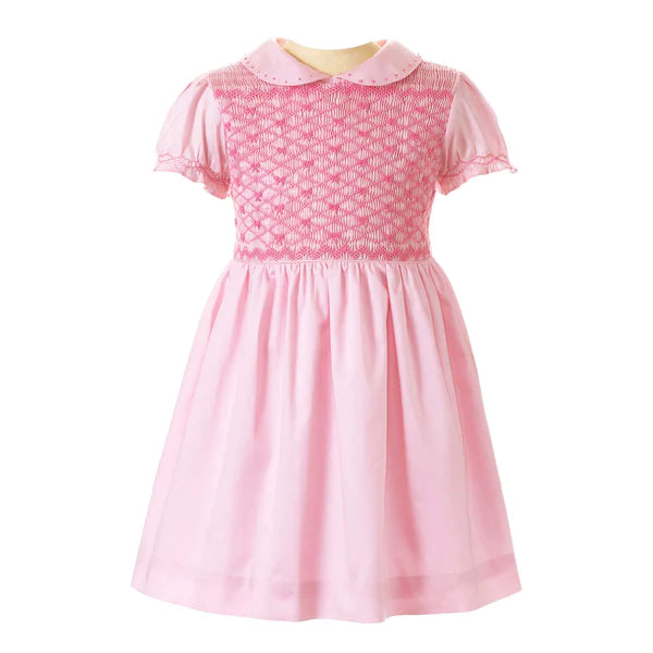 Girls Traditional Pink Bow Smocked Dress 8Y