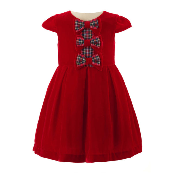Red Tartan Bow Velvet Dress Rachel Riley