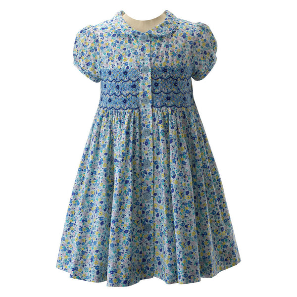 Pastel Floral Smocked Button-Front Dress