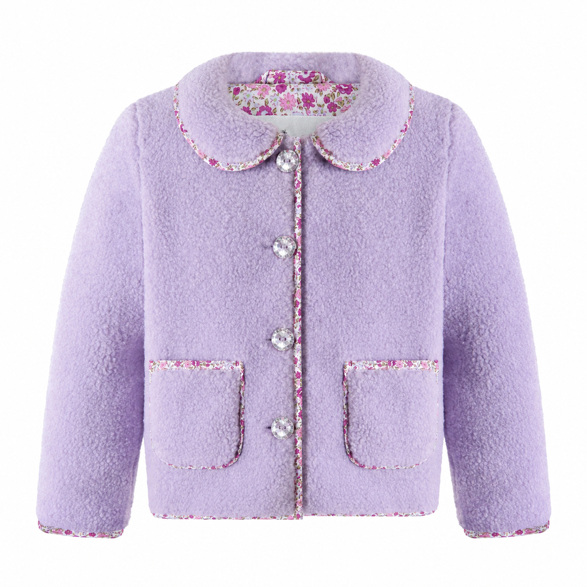 Purple Shearling Floral Trim Jacket