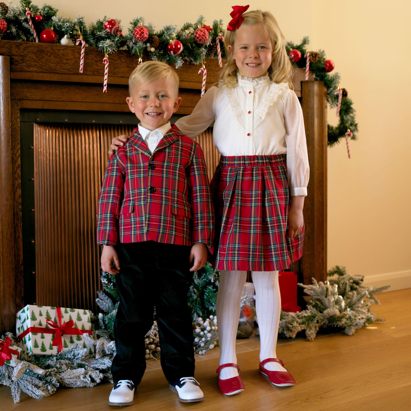 Red Tartan Skirt Blouse Set - Main Image