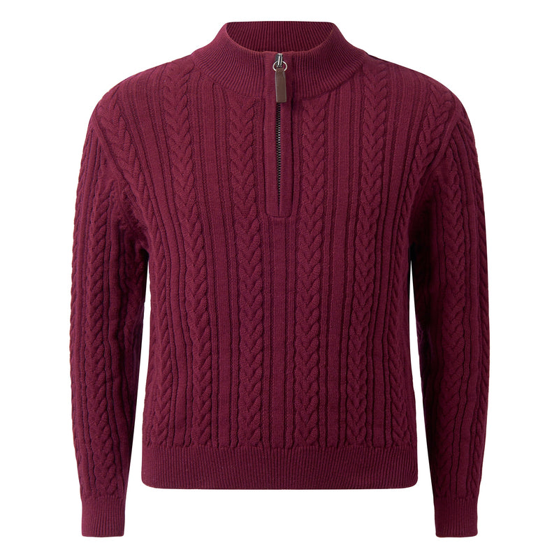 Burgundy Half-Zip Cable Knit Sweater Rachel Riley US