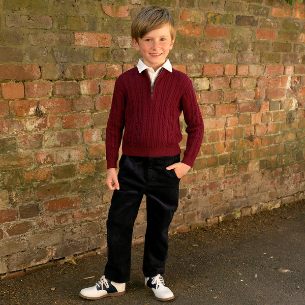 Burgundy Half-Zip Cable Knit Sweater Rachel Riley US