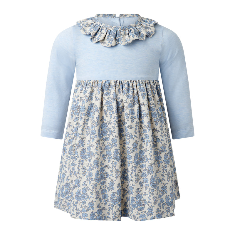 Blue Floral Frill Collar Dress