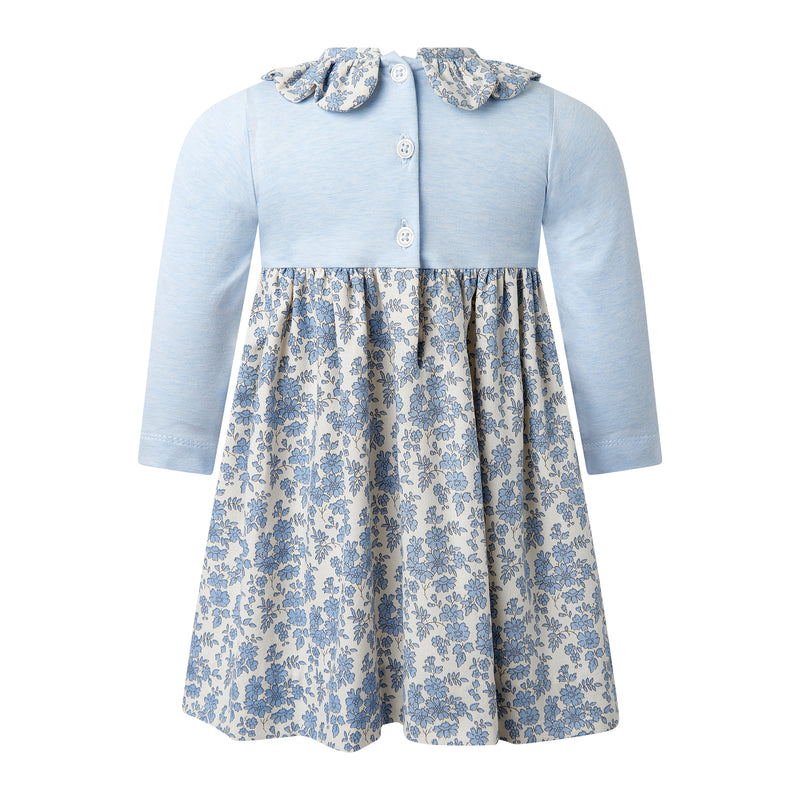 Blue Floral Frill Collar Dress