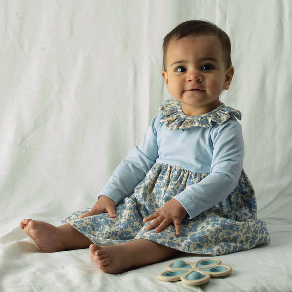 Blue Floral Frill Collar Dress