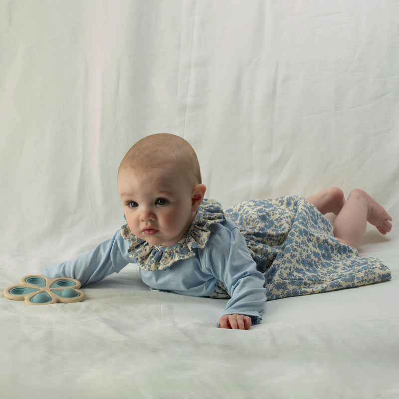 Blue Floral Frill Collar Dress