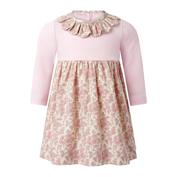 Pink Floral Frill Collar Dress
