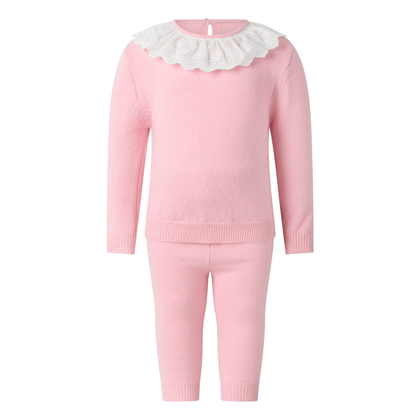 Pink Cashmere Set with Broderie Collar Rachel Riley US