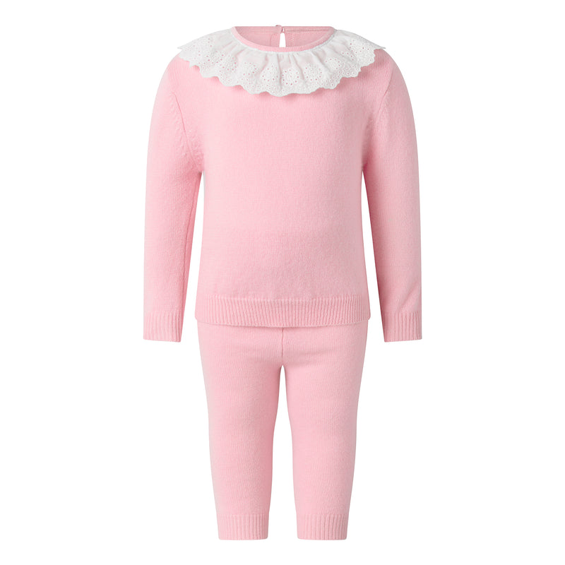 Pink Cashmere Set with Broderie Collar Rachel Riley US