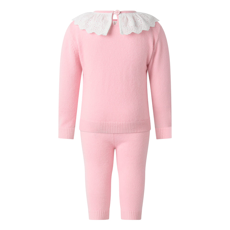 Pink Cashmere Set with Broderie Collar Rachel Riley US