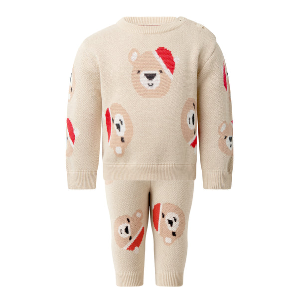 Santa Teddy Bear Sweater and Leggings Set