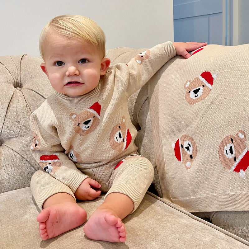 Santa Teddy Bear Sweater and Leggings Set