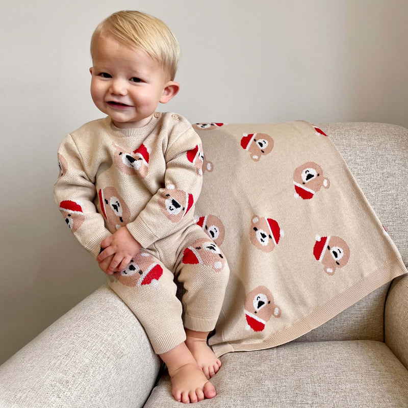 Santa Teddy Bear Sweater and Leggings Set