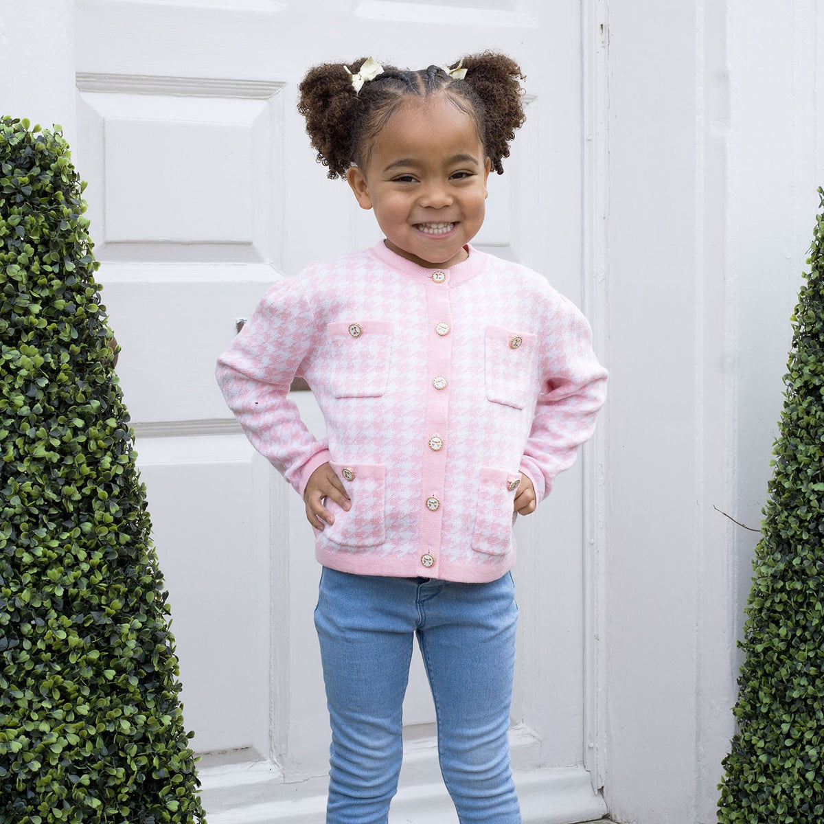 Pink Houndstooth Cardigan