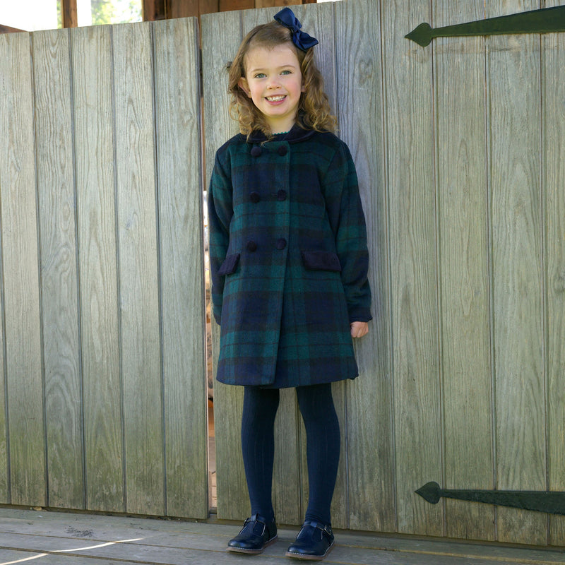 Blackwatch Plaid Velvet Trim Coat Rachel Riley US