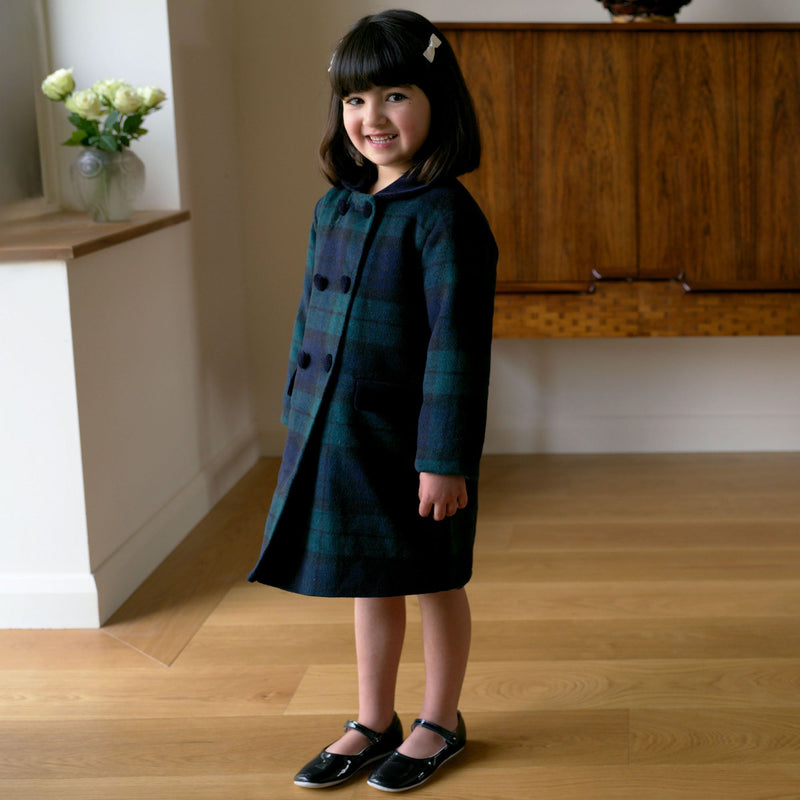 Blackwatch Plaid Velvet Trim Coat Rachel Riley US