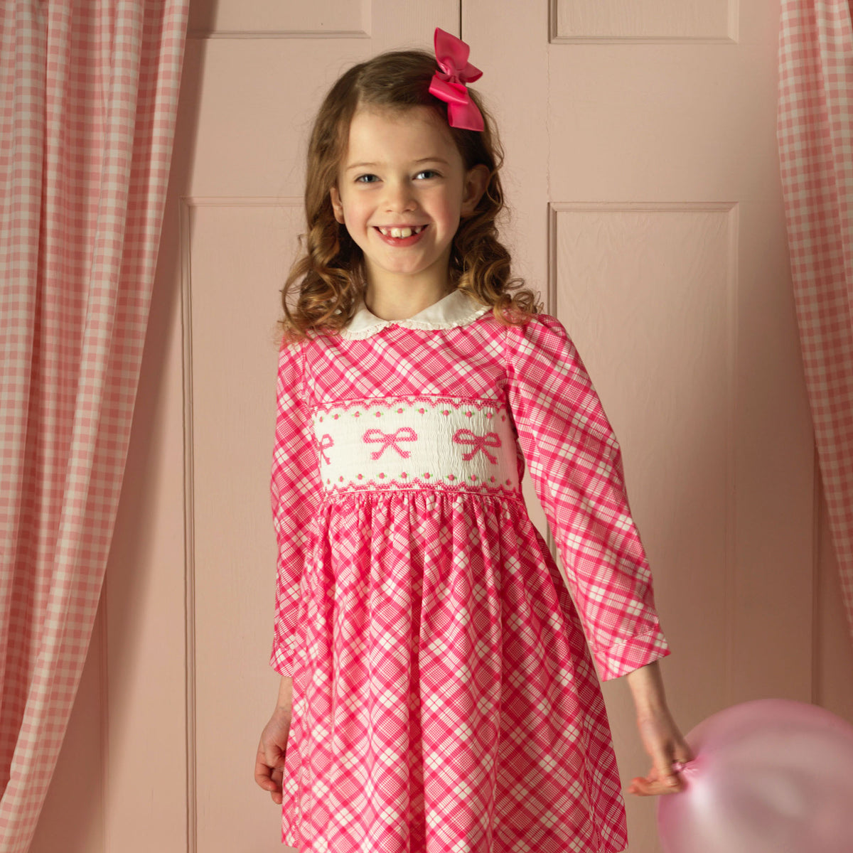 Bow Smocked Check Dress Rachel Riley US