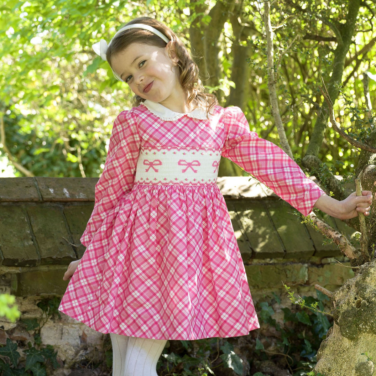 Bow Smocked Check Dress Rachel Riley US