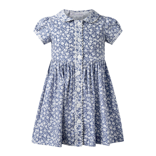 Blue Floral Button-Front Dress 10Y