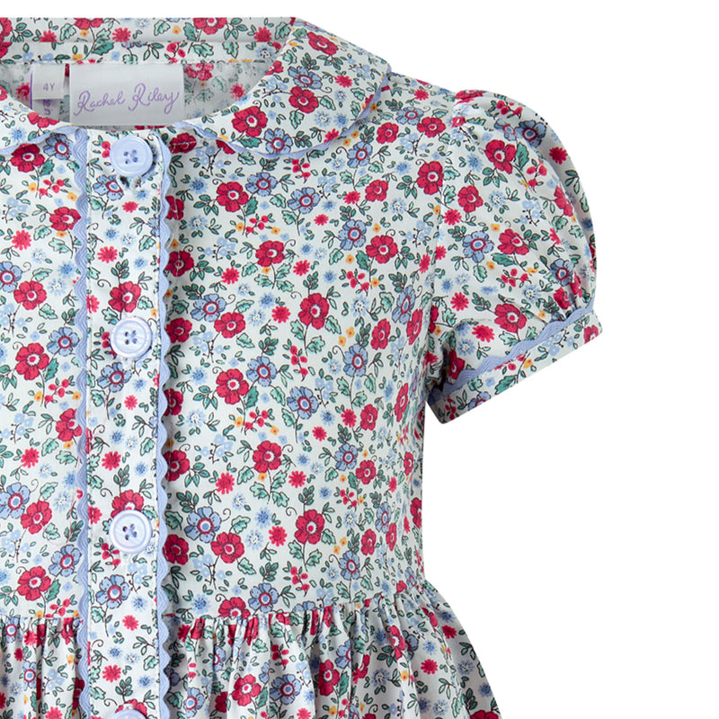 Blue Ditsy Floral Button-Front Dress