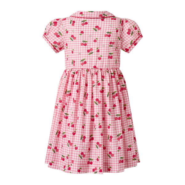 Gingham Cherry Button Front Dress