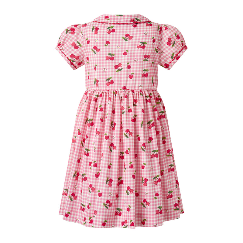 Gingham Cherry Button Front Dress
