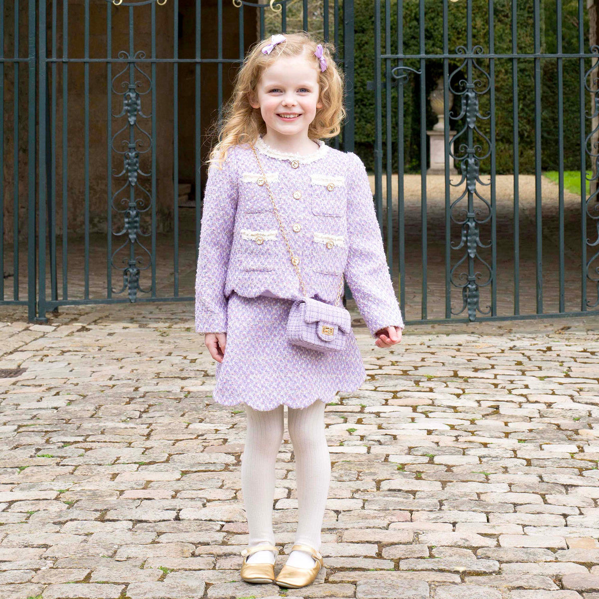 Purple Tweed Scalloped Skirt Set Rachel Riley US