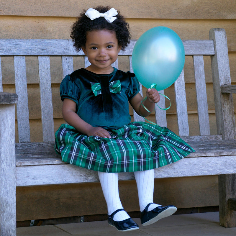 Green Velvet Check Party Dress Rachel Riley US