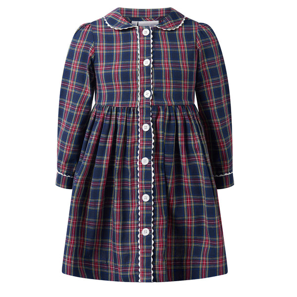 Navy Tartan Button-Front Dress Rachel Riley US
