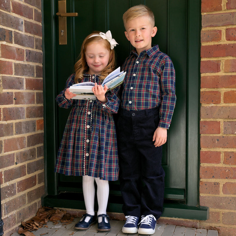 Navy Tartan Button-Front Dress Rachel Riley US