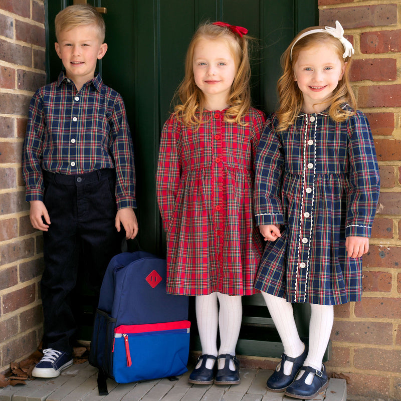 Red Tartan Button-Front Dress