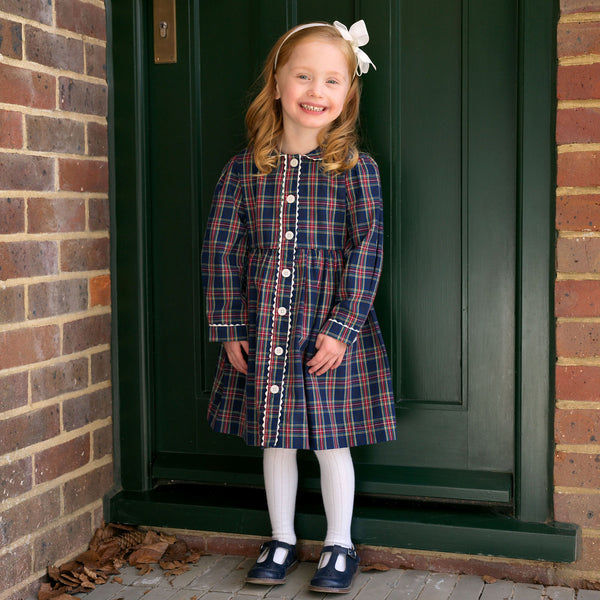 Navy Tartan Button-Front Dress Rachel Riley US